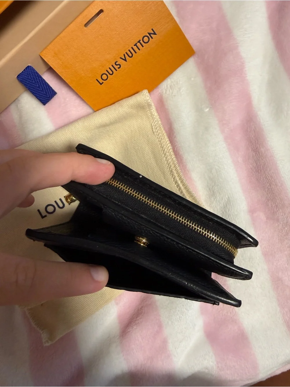 Louis Vuitton Black Pebbled Leather Bifold Wallet with Gold Hardware